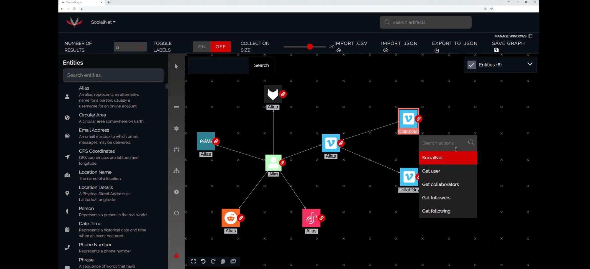 A screenshot of SocialNet.