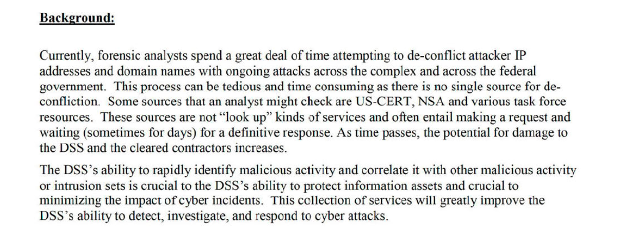 A screenshot of one of the documents explaining that getting information from NSA can take days.