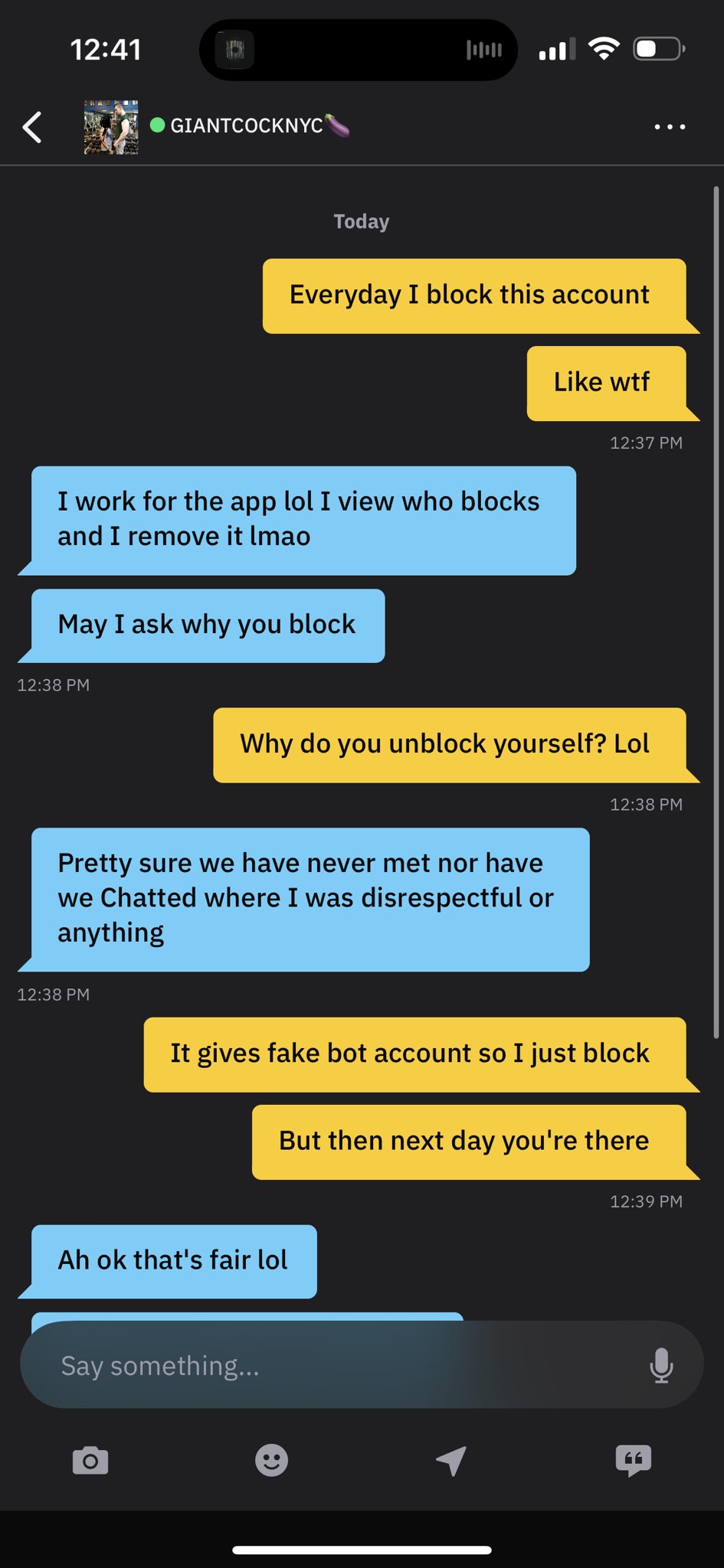 A screenshot of the chat provided by ML.