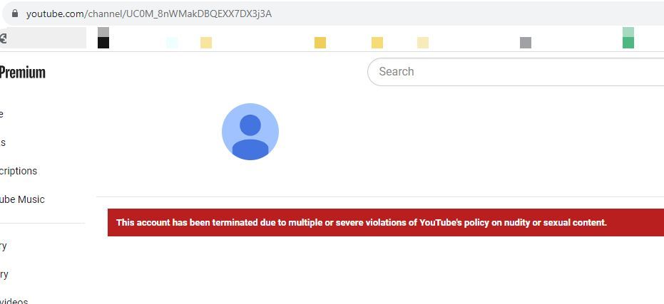 A terminated YouTube channel.
