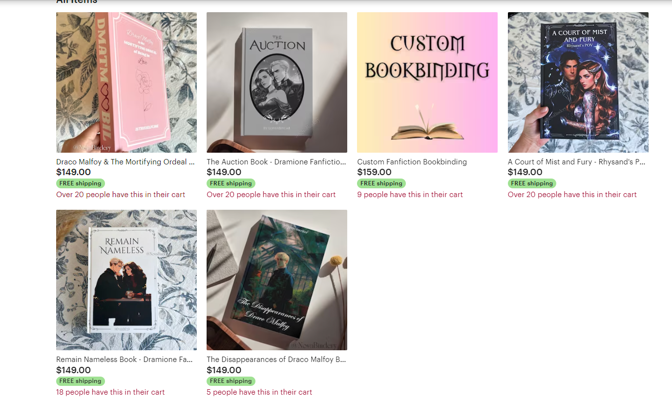 Listings from one of the Etsy shops that's since been deleted. Screenshot by 404 Media