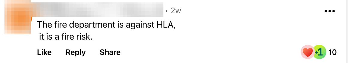 The fire department is against HLA, it is a fire risk.