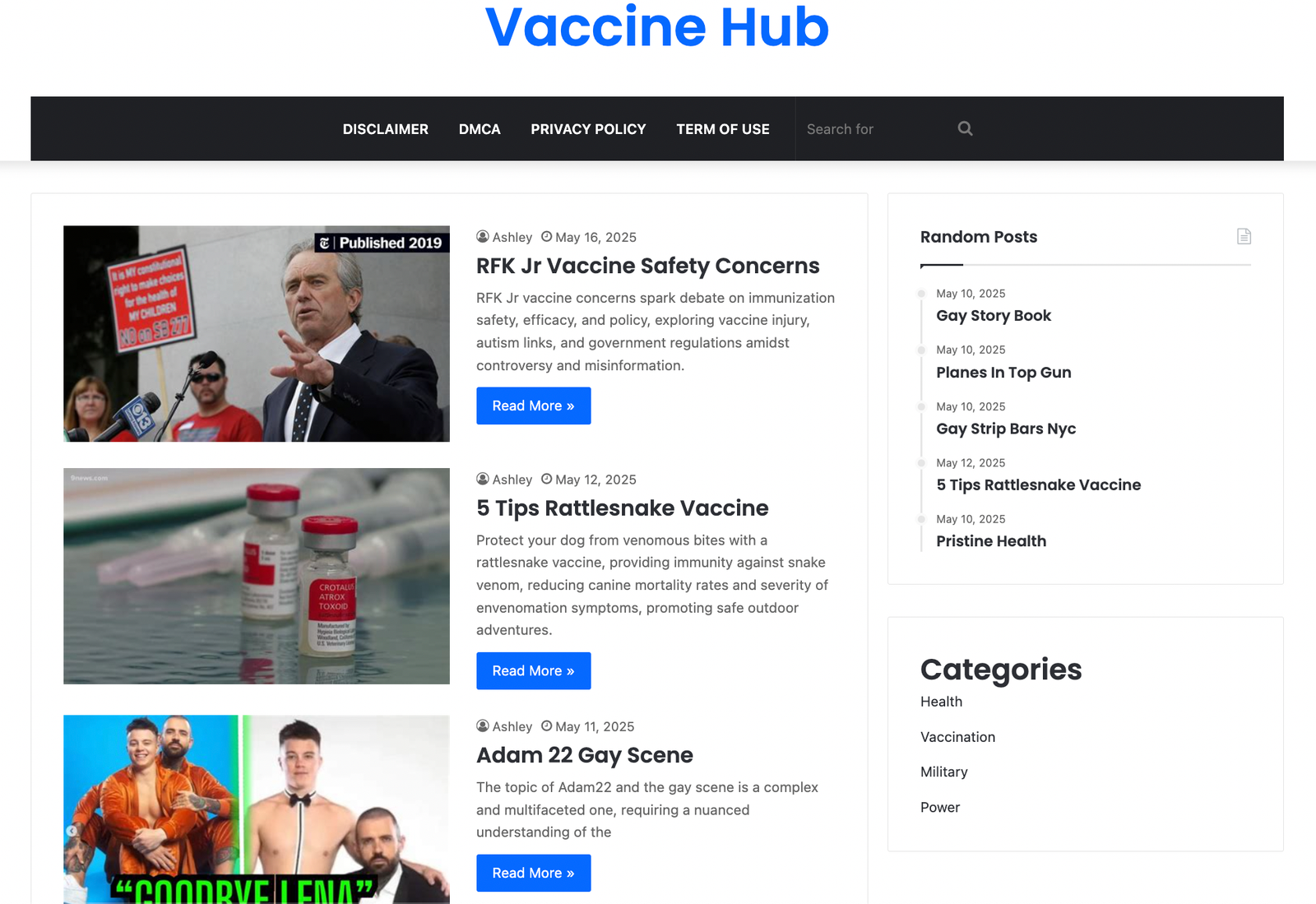 Screenshot of the "Vaccine Hub" homepage on the es.vaccines.gov domain.