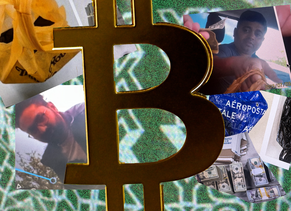 A collage of surveillance footage and photos as part of the case.