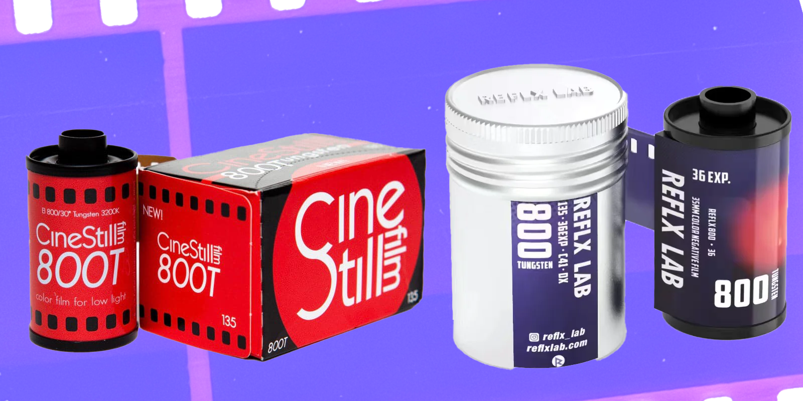 CineStill 800T and Reflx Lab 800. Images: CineStill / Reflx Lab. Composition: Jason Koebler