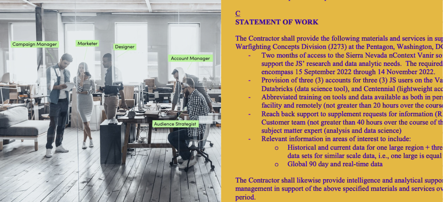 A screenshot of nContext's website and a screenshot of the Navy contract.