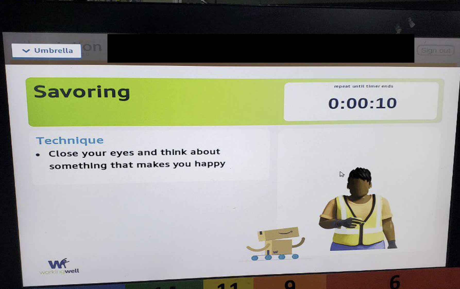 An image of a screen at a fulfillment center showing instructions for "savoring"