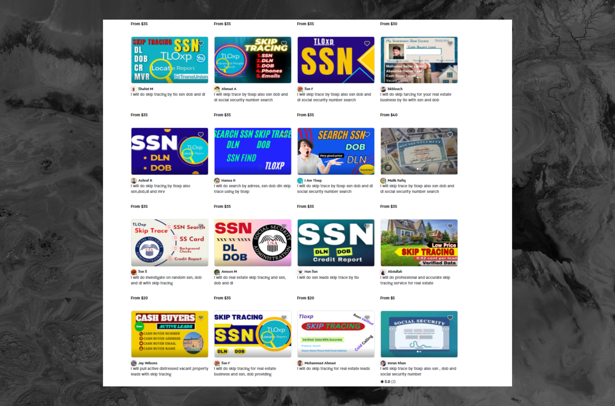 A sample of the listings.