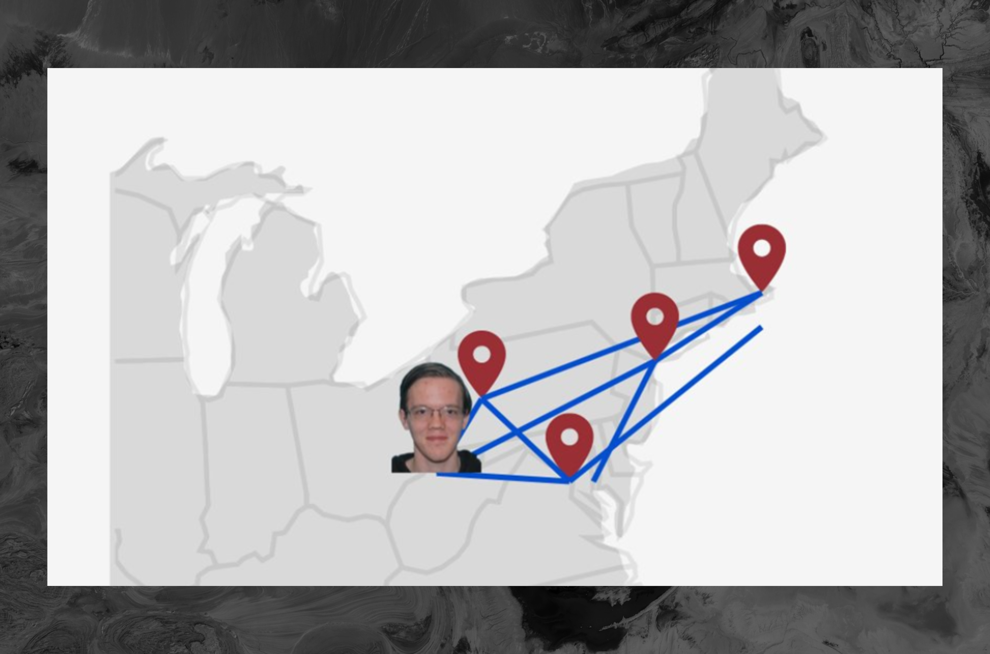 A map showing Crooks' face and some location pins.