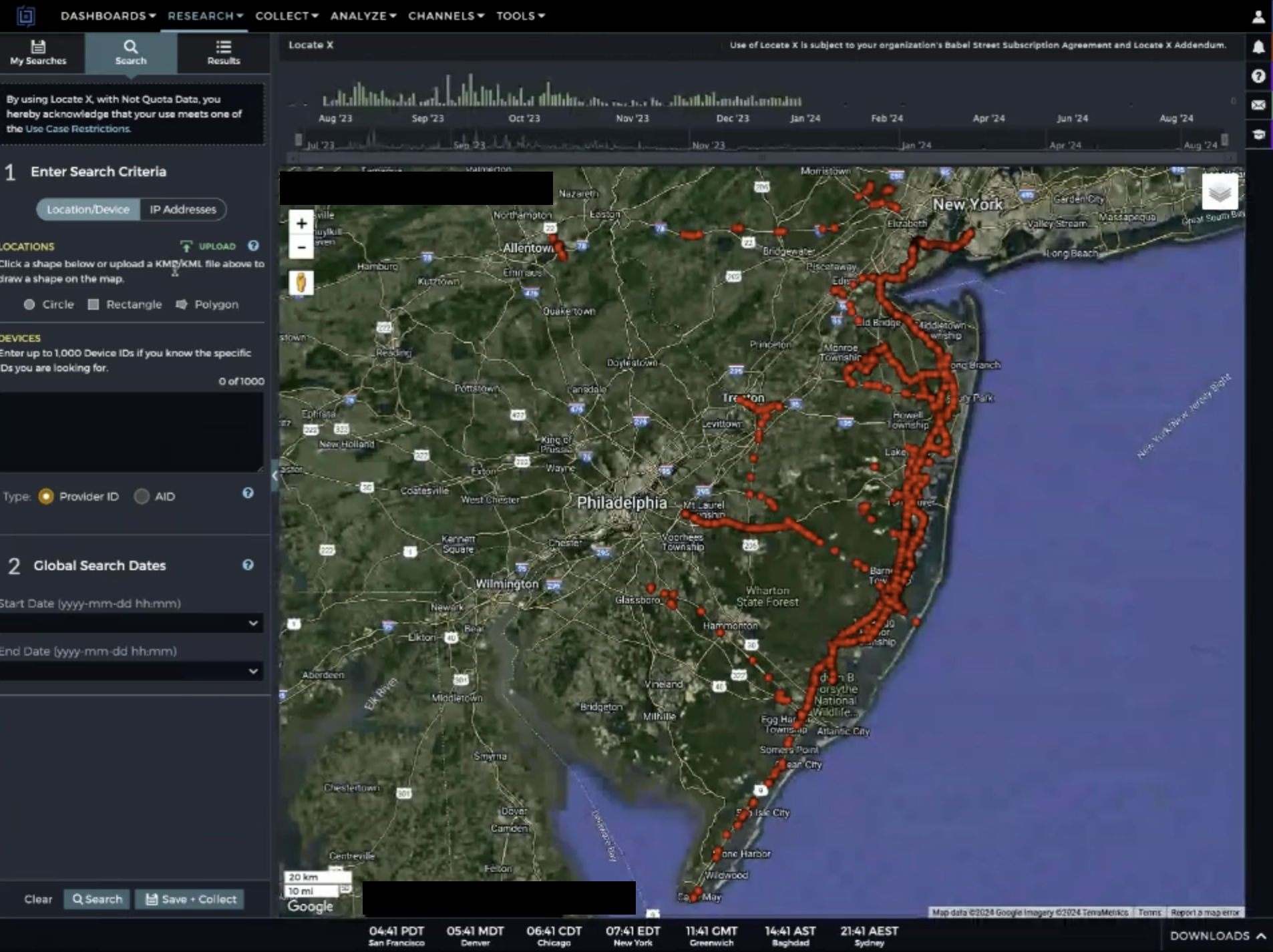 A screenshot of Babel Street's Locate X interface.