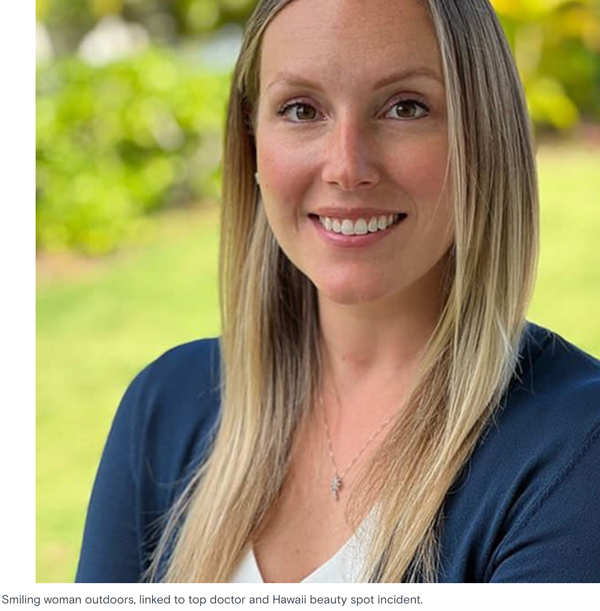 تصویر همسر گرهارد کونیگ. زیرنویس هوش مصنوعی: «زن خندان در فضای باز، مرتبط با حادثه پزشک برجسته و نقطه دیدنی هاوایی.»